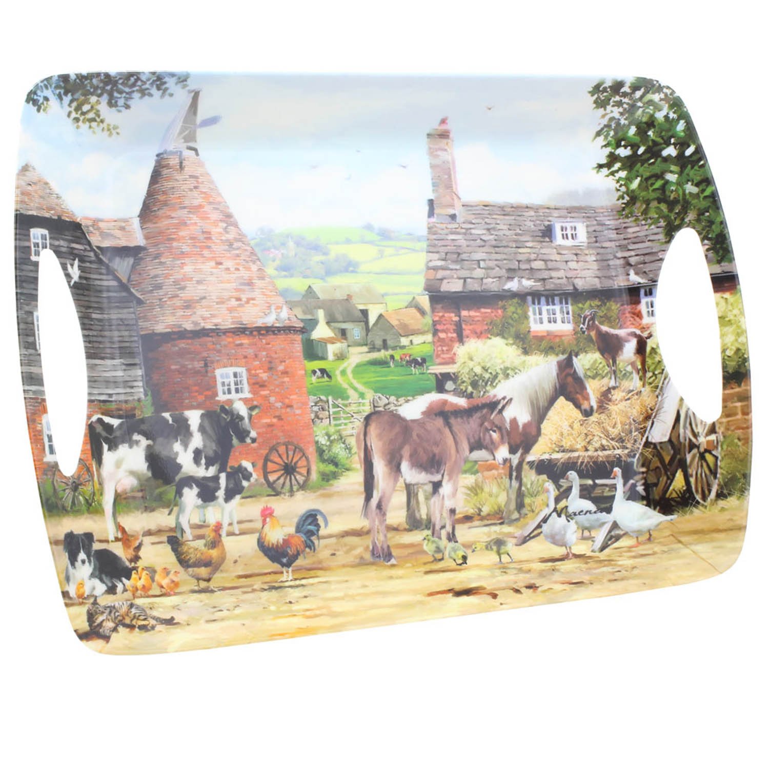 The Leonardo Collection Green Country Life Farmyard Animals Large Tray With Handles
