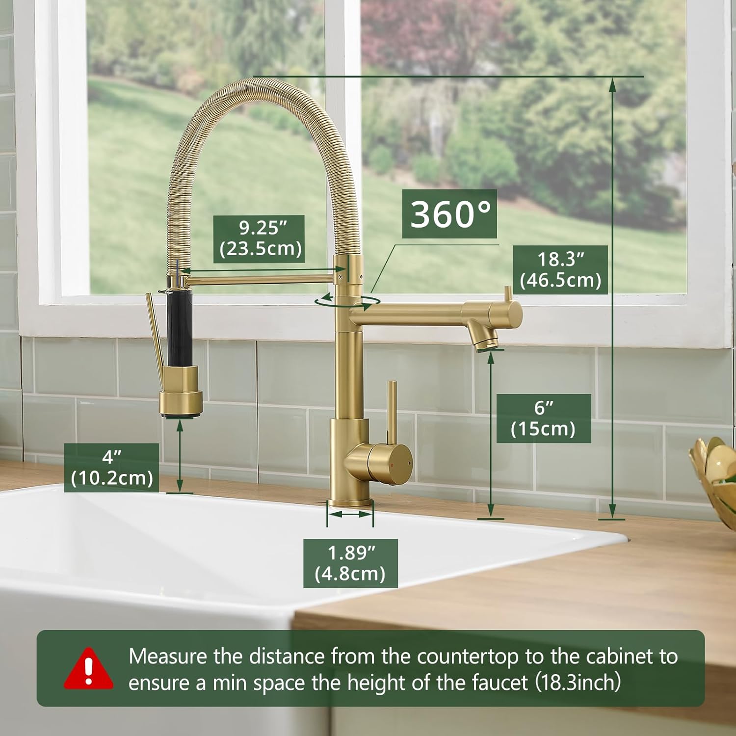 Fapully Commercial Pull Down Kitchen Faucets with Sprayer,Single Handle Spring Brushed Gold Kitchen Sink Faucet - Image 6