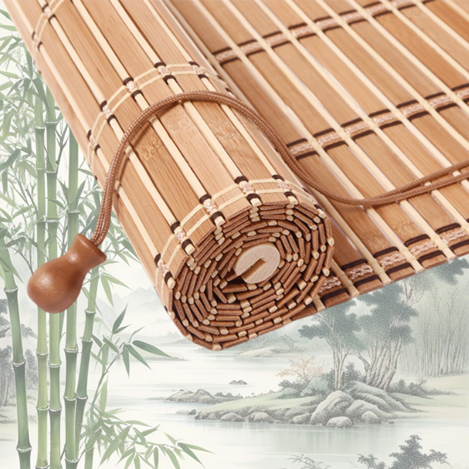 Retro Bamboo Roller Blinds, Natural Wood Window Shades Blinds Anti-UV Dustproof Decorative Curtain, Screen Partition Blind, for Indoor/Outdoor/Garden — image 1