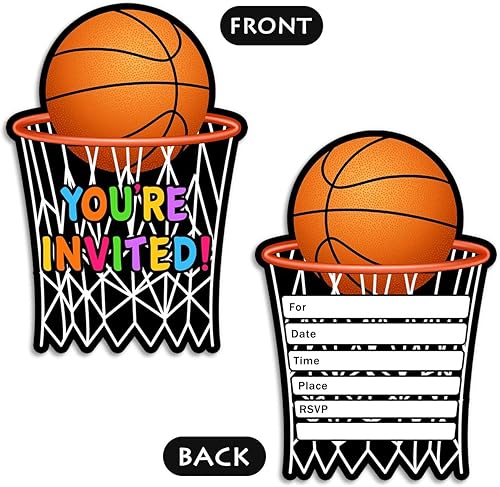 Miniatura 2 de Invitaciones para fiestas de cumpleaños de deportes de baloncesto, suministros para fiestas de baloncesto para niños, 30 tarjetas + 30 sobres