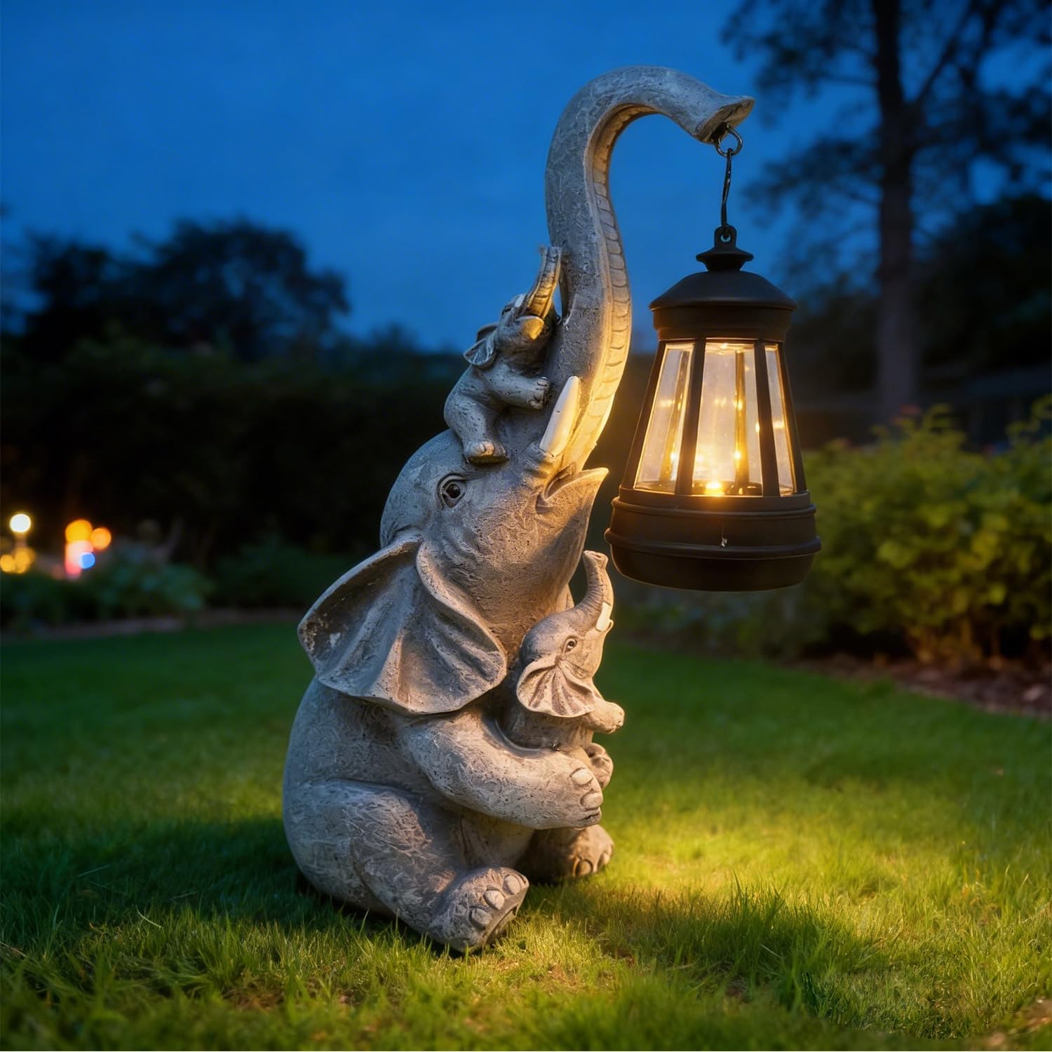 Solar Garden Outdoor Statues Lights Elephant Garden Sculptures Birthday Housewarming Gifts for Women Mom Grandma for Patio Yard Lawn Backyard Decorations