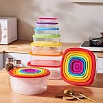 Kitchen Mixing Bowls, 7-Piece Set, Plastic, Food Storage Containers, Stackable, Sealed, Freezer, Microwave and Dishwasher Safe (Circle)