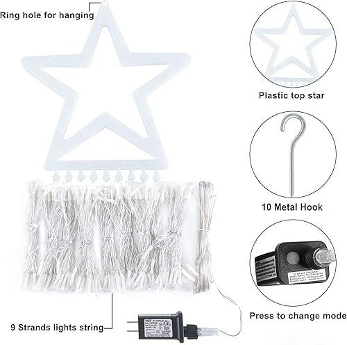 Miniatura 5 de Guirnalda de luces de estrella para decoración de Navidad, 320 luces LED para árbol de cascada al aire libre con estrella superior de 13 pulgadas,