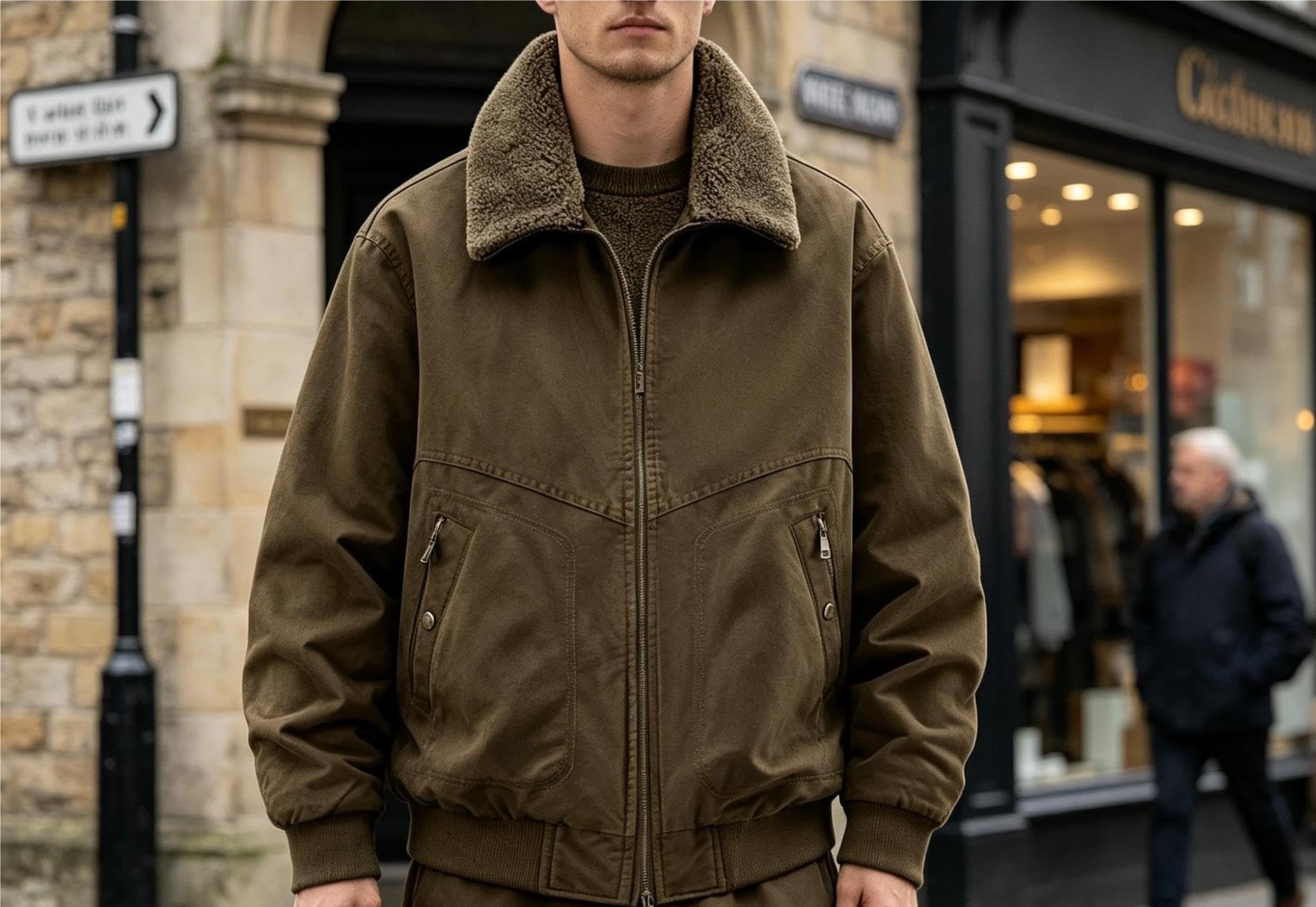 Giacca Bomber Uomo Colletto Sherpa Zip Casual