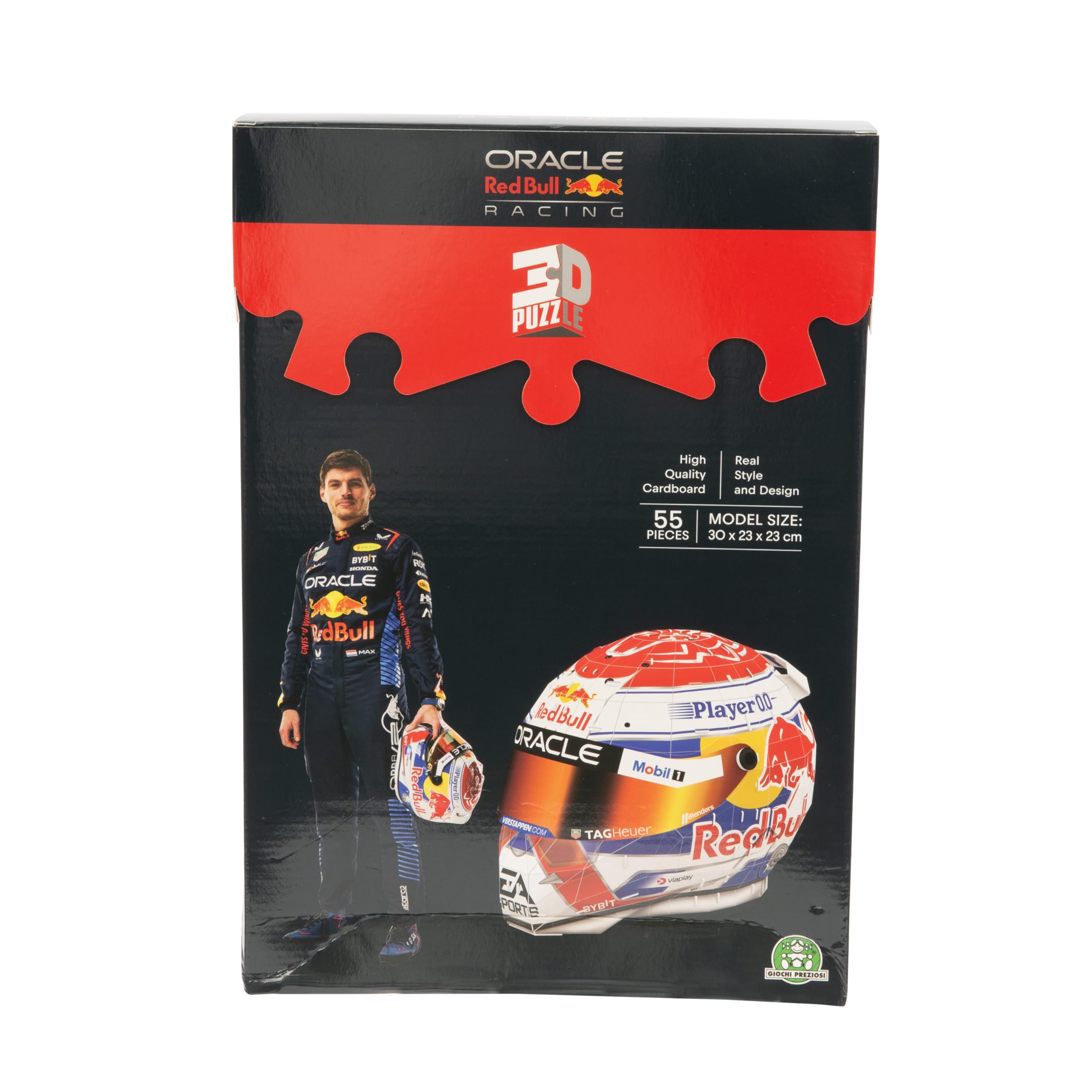 Verstappen Red Bull Racing 3D-Puzzle Helm – 55 Teile, hochdetailliert mit offizieller Lizenz, einfache Montage, kein Werkzeug oder Kleber erforderlich, Karton, EPS-Schaum – 20 × 23 × 23 cm