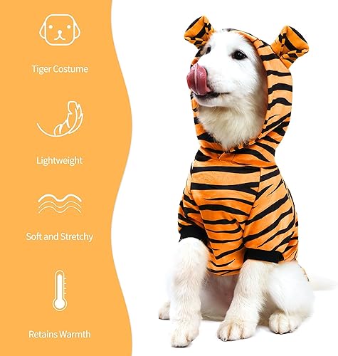 Miniatura 3 de NACOCO Disfraz de tigre para perro de Halloween, ropa de cosplay para mascotas, abrigo de gato, sudadera con capucha, ropa cálida de invierno para