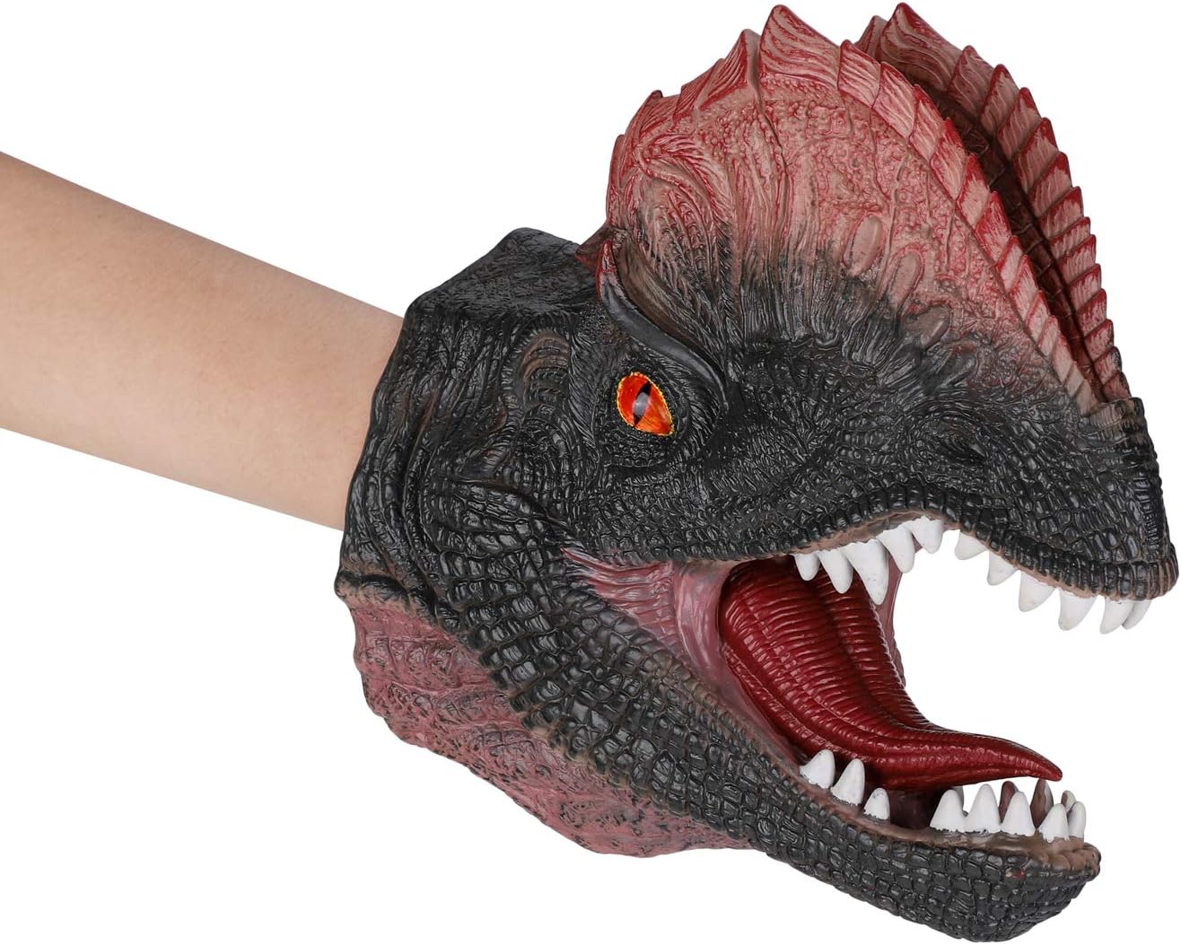 Dinosaur Hand Puppets Adults Rubber Dinosaur Head Puppet 3D Realistic T-Rex Triceratops Dilophosaurus Hand Puppets Soft Animal Head Puppet for Role Play Prank Halloween Party Decor Supplies
