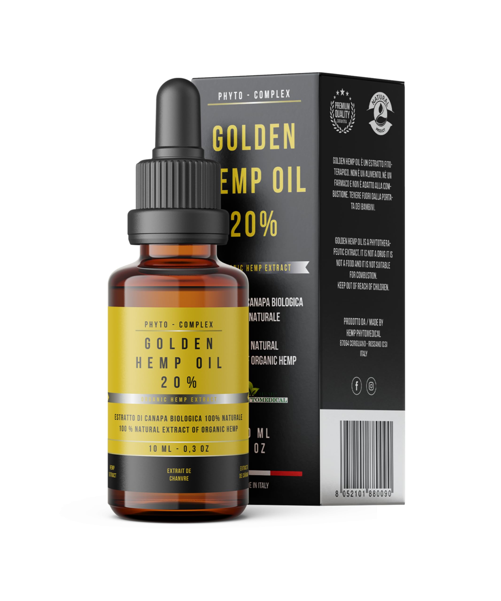 Golden Hemp Oil 20% Olio di Canapa Certificato ad Alta Concentrazione - Made in Italy by Hemp Phytomedical