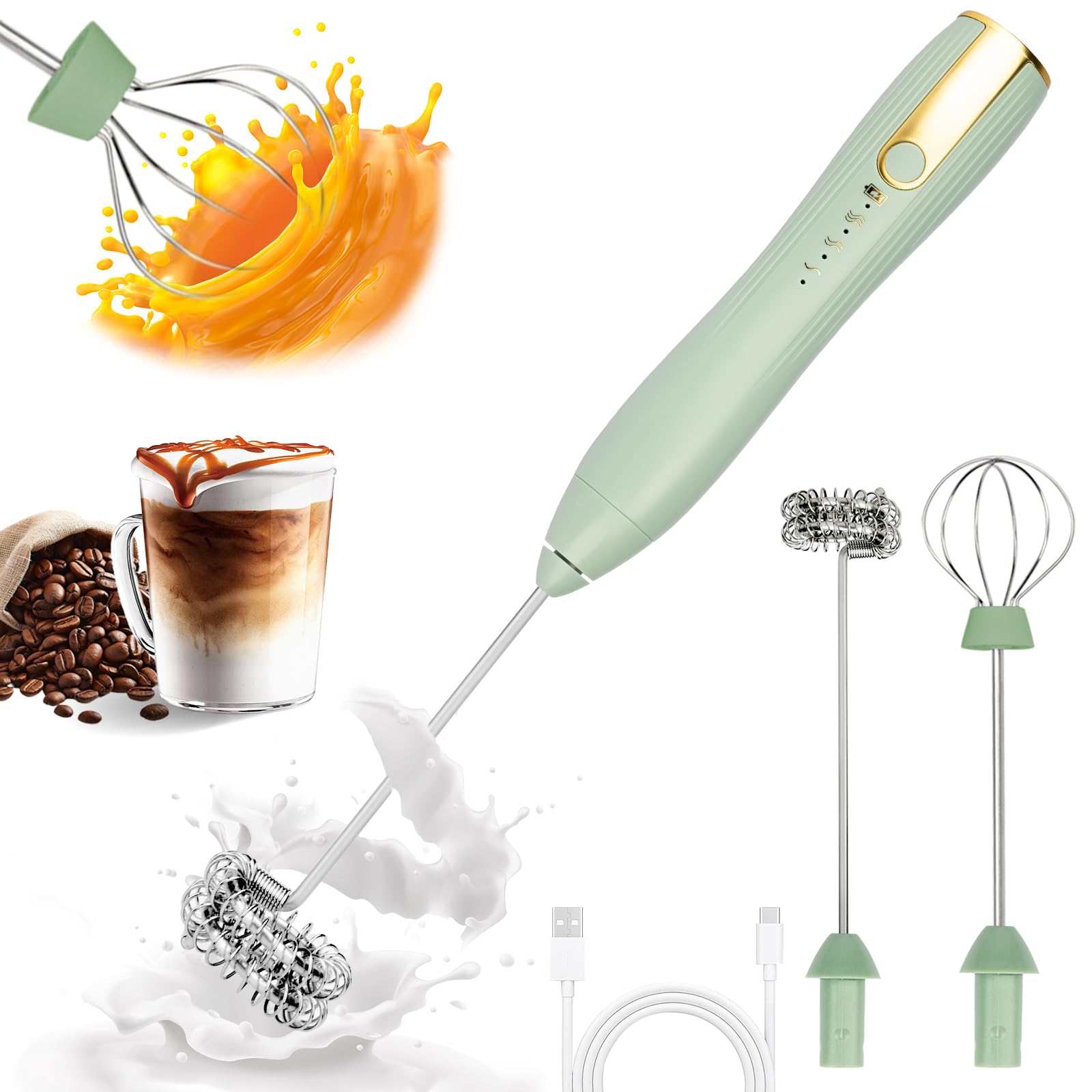 TonJin Milk Frother - Rechargeable & 3 Speed -10