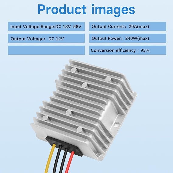 DC 18V-58V to 12V 20A 240W Step Down Converter 18V 20V 24V 36V 48V to 12V Golf Cart Voltage Regulator Reducer Waterproof Buck Transformer Wth Fuse