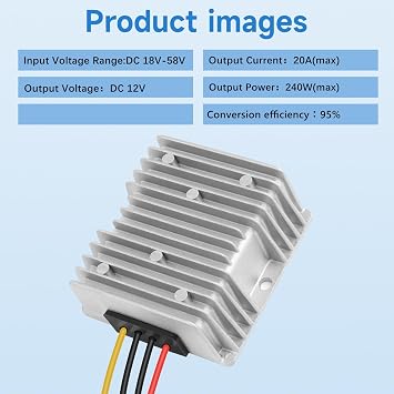 DC 18V-58V to 12V 20A 240W Step Down Converter 18V 20V 24V 36V 48V to 12V Golf Cart Voltage Regulator Reducer Waterproof Buck Transformer Wth Fuse