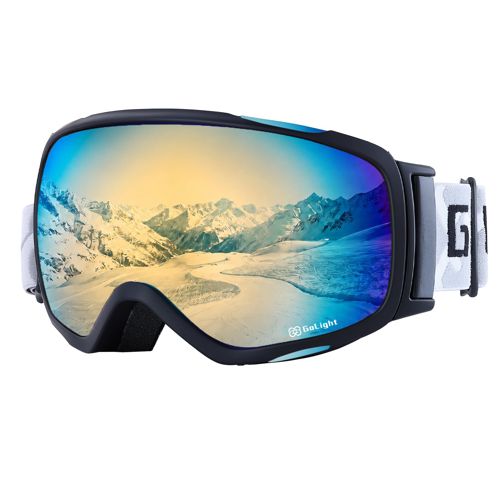 GoLight OTG, YG-48, occhiali da sci, lenti sferiche, protezione UV 100%, anti nebbia, occhiali da neve invernali per uomo e donna, motoslitta, sci, pattinaggio, grigio+oro Revo