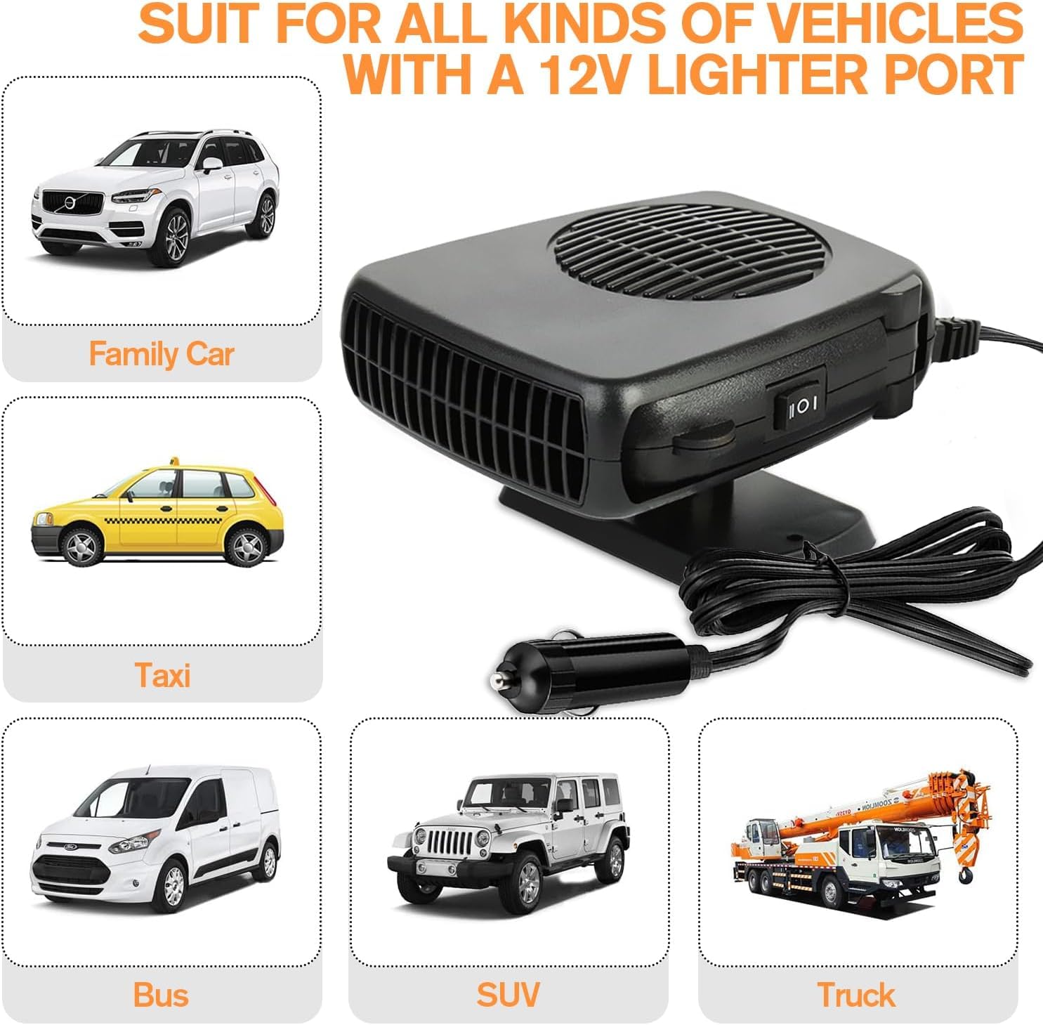 Leaflai Chauffage de Voiture 12 V Anti-buée 2 en 1 - Mini dégivreur de Voiture avec poignée Ergonomique - Désembueur de Pare-Brise - Prise Allume-Cigare