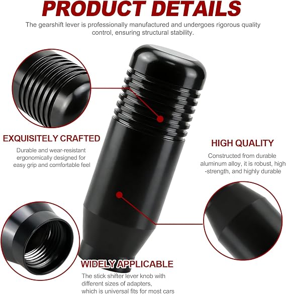 Car Gear Shift Knob,Manual 5 Speed 6 Speed Gear Stick Knob with 3 Adapters | 8.5cm Aluminum Handle Shifter Lever,Universal Interior Decoration Stick Shifter Knobs for Most Manual Automatic Car (Black)