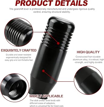 Car Gear Shift Knob,Manual 5 Speed 6 Speed Gear Stick Knob with 3 Adapters | 8.5cm Aluminum Handle Shifter Lever,Universal Interior Decoration Stick Shifter Knobs for Most Manual Automatic Car (Black)