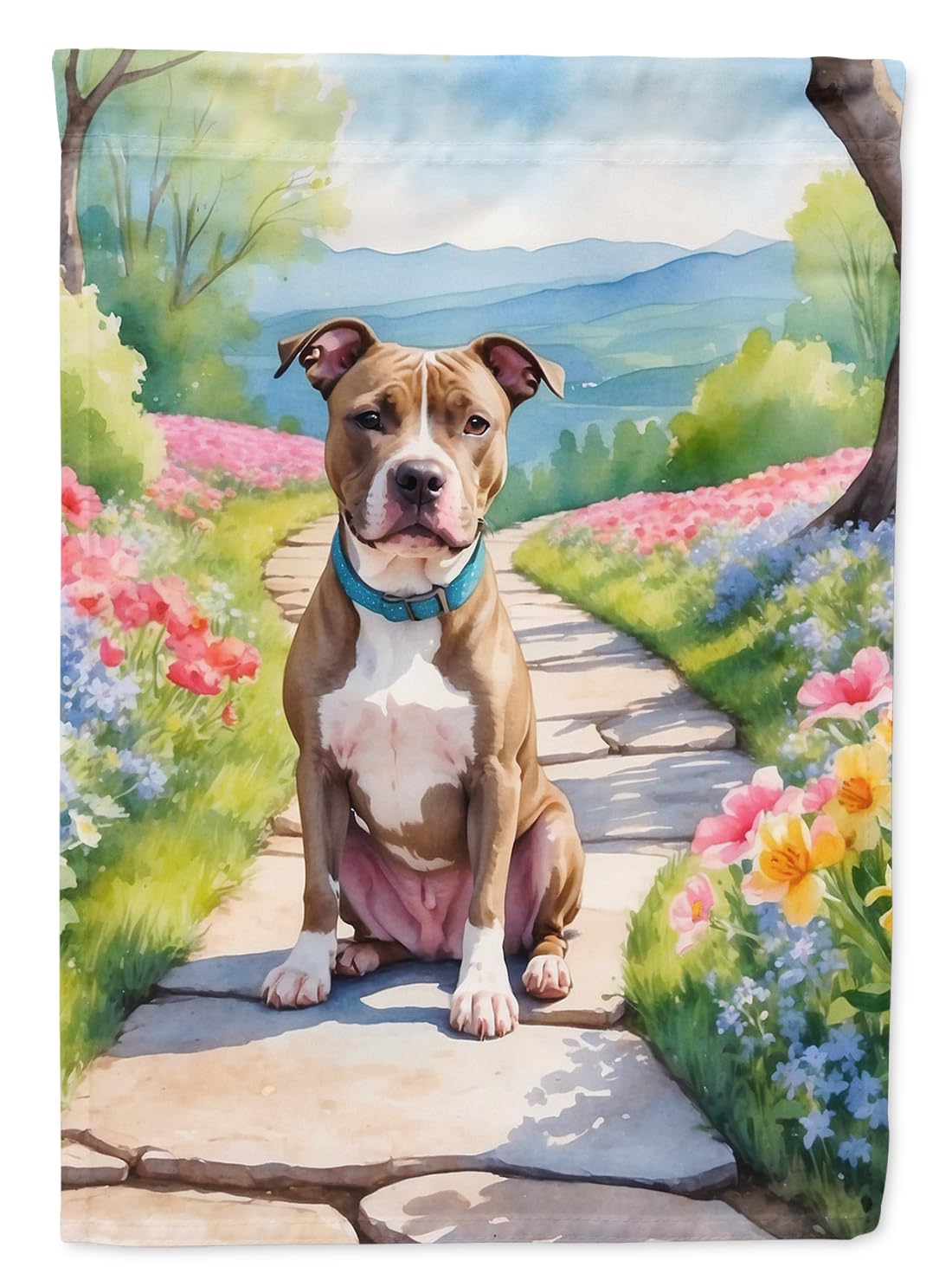 Caroline's Treasures DAC6686GF Pit Bull Terrier Spring Path Garden Flag Mailbox Flag Decorative Yard Flag Banner Outside Patio Artwork Yard Flower