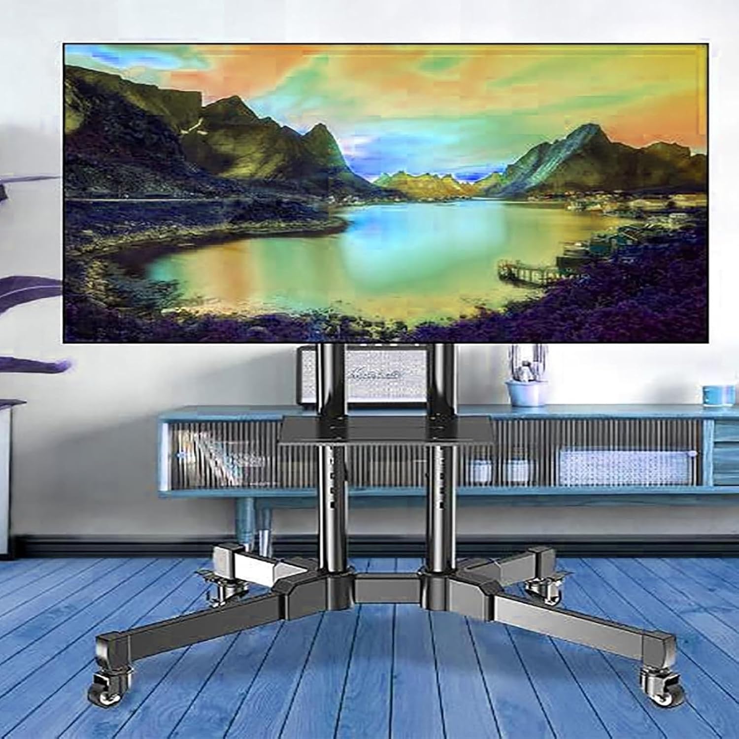 Ceiling TV Mount,Portable TV Floor Stand, Mobile TV Cart Stand with Wheels, for 32 to 65 Inch Screens, Height Adjustment Rolling TV Stand with Tray, Floor Stand Teaching Conference