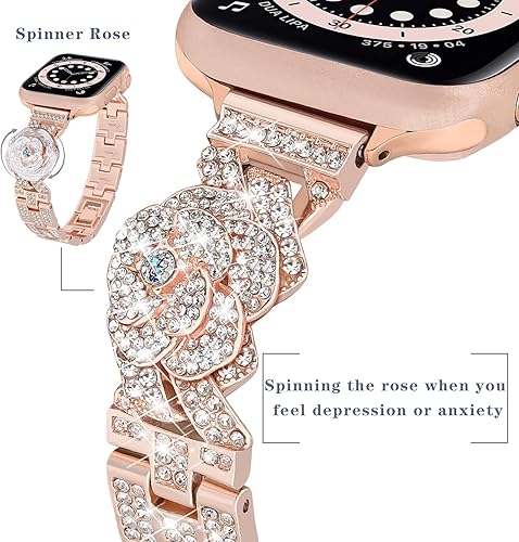 Miniatura 3 de V-MORO Pulsera brillante compatible con Apple Watch Band de 1.575 pulgadas, 1.496 pulgadas, 1.614 pulgadas, para mujer, diamantes elegantes