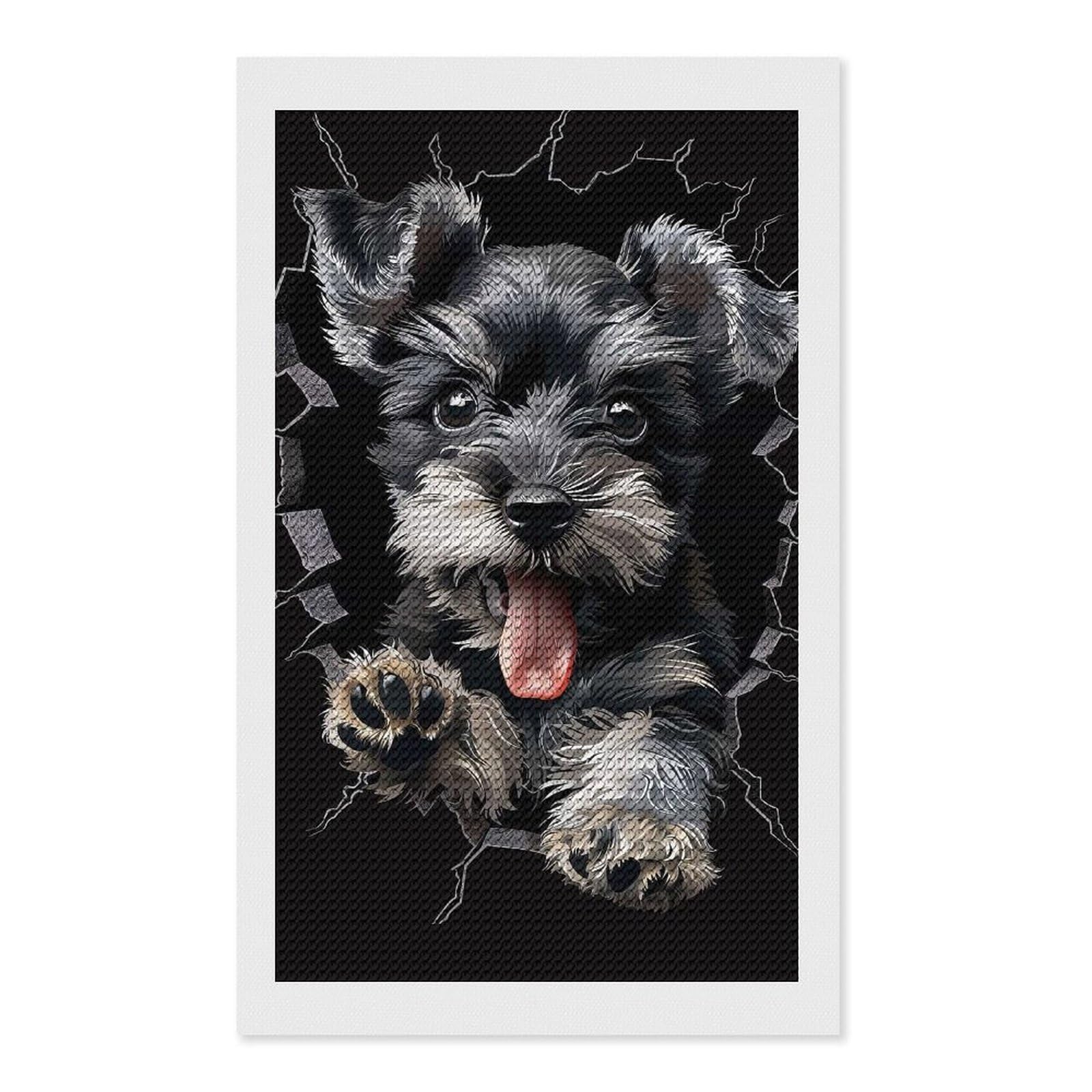 Junmoney Miniature Schnauzer Diamond Art Canvas 12"x20", for Adults, Mindful Craft Activity, Modern Decor, Christmas Gift, Full Kit Included