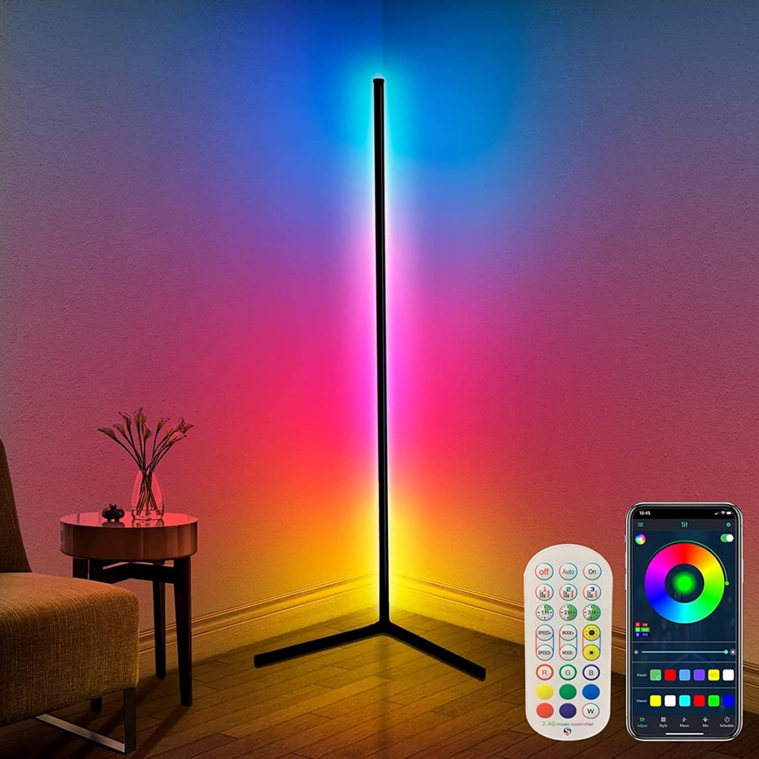 LED Floor Lamp, 165 cm RGB Dimmable Floor Lamp with Remote Control and Bluetooth APP, 16 Million Colours, Music Sync and Timer, DIY Mode (Multi)-image-0