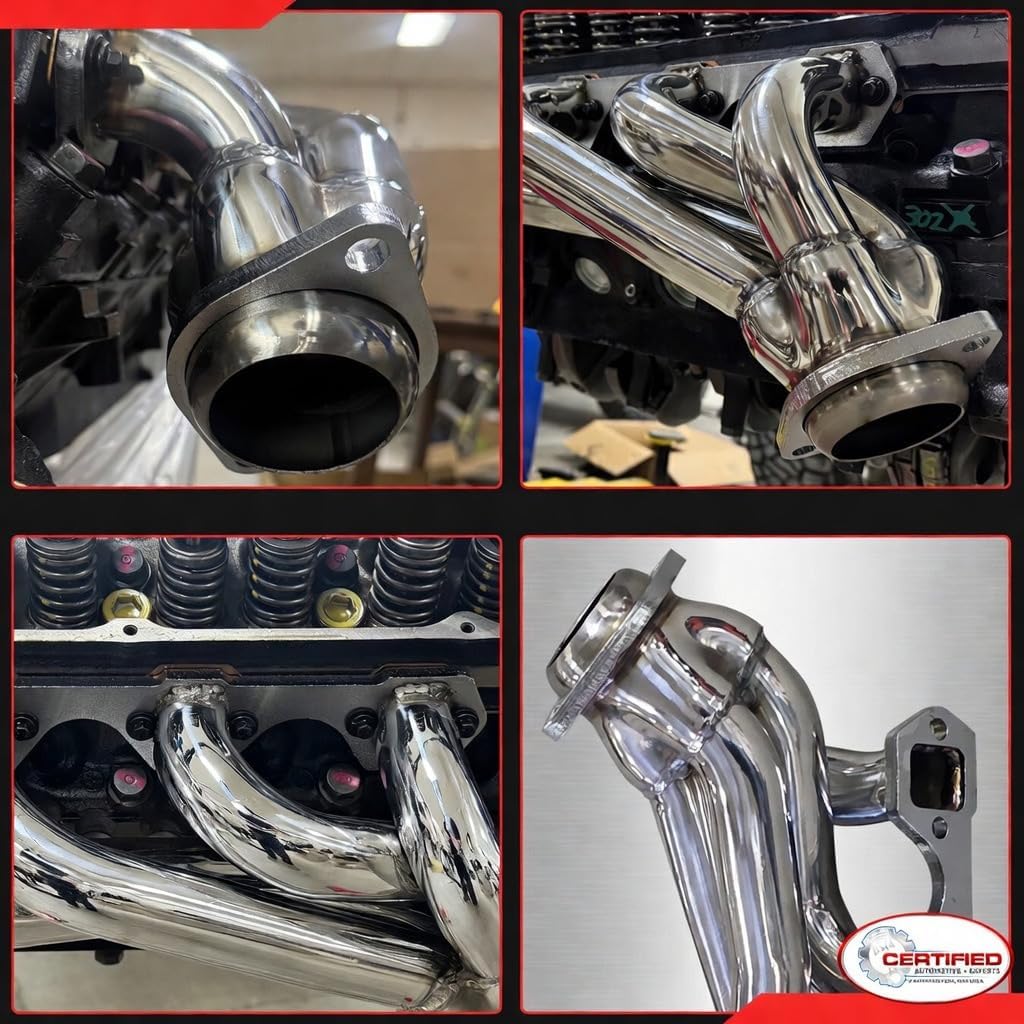 Ceramic Coated Shorty Headers for 1979-1993 Ford Mustang 5.0 302 V8 Fox Body GT LX Direct Bolt On Exhaust Manifold Replacement Includes Copper Header and Collector Gaskets Hardware SBF OEM Style Fit