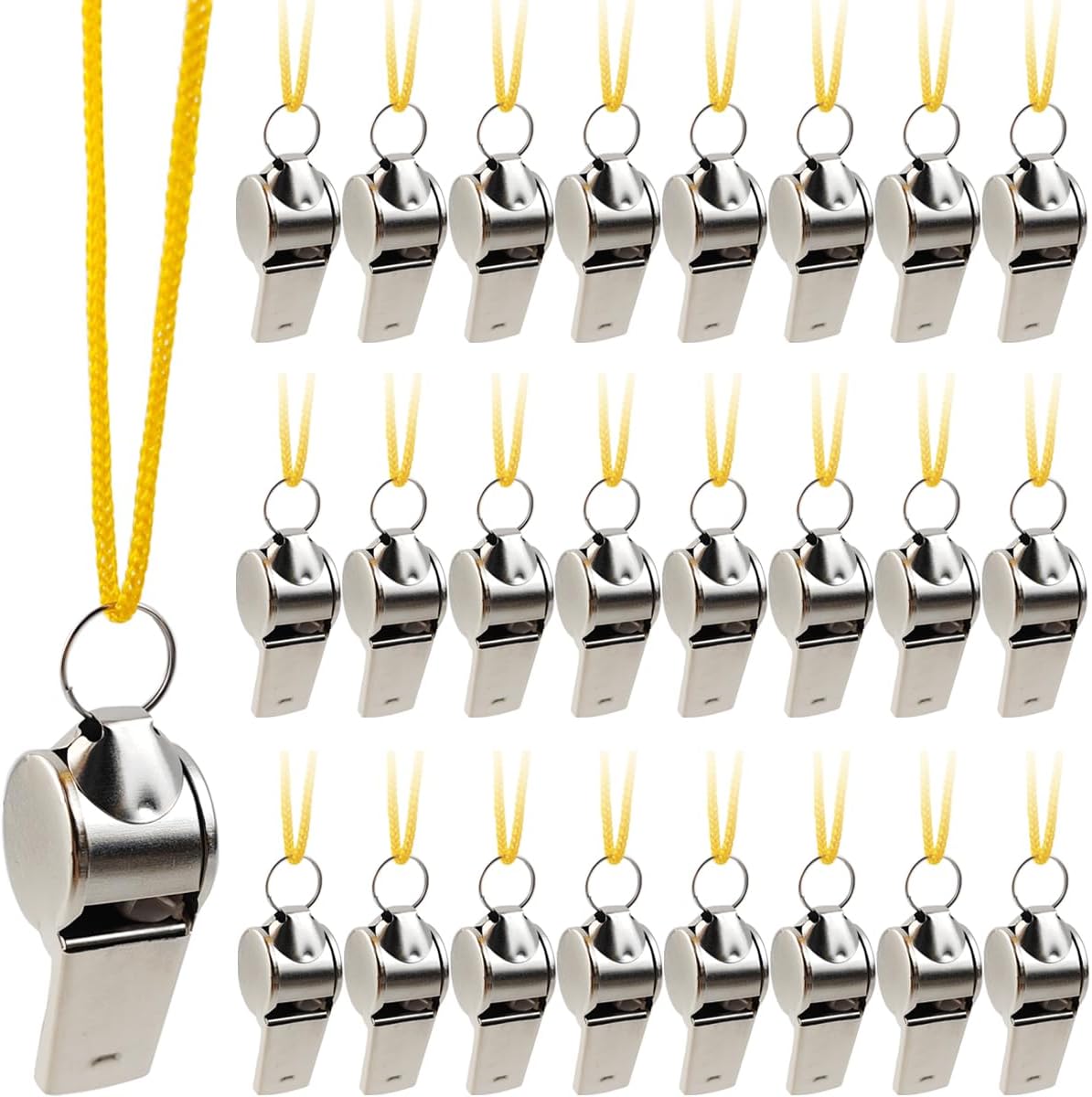 ROYHOO 24PCS Stainless Steel Sports Whistles with Lanyard, Loud Crisp Sound Whistles Bulk Great for Coaches, Referees, and Officials