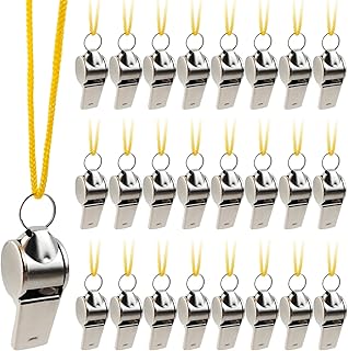 ROYHOO 24PCS Stainless Steel Sports Whistles with Lanyard, Loud Crisp Sound Whistles Bulk Great for Coaches, Referees, and Officials