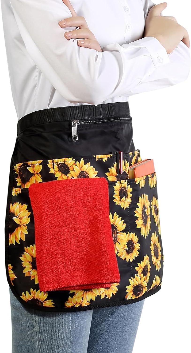 Waterproof Server Apron for Women with 7 Pockets,Quickly Put on and Take off Waitress Apron,Work Apron for Bartender Barista - Image 2