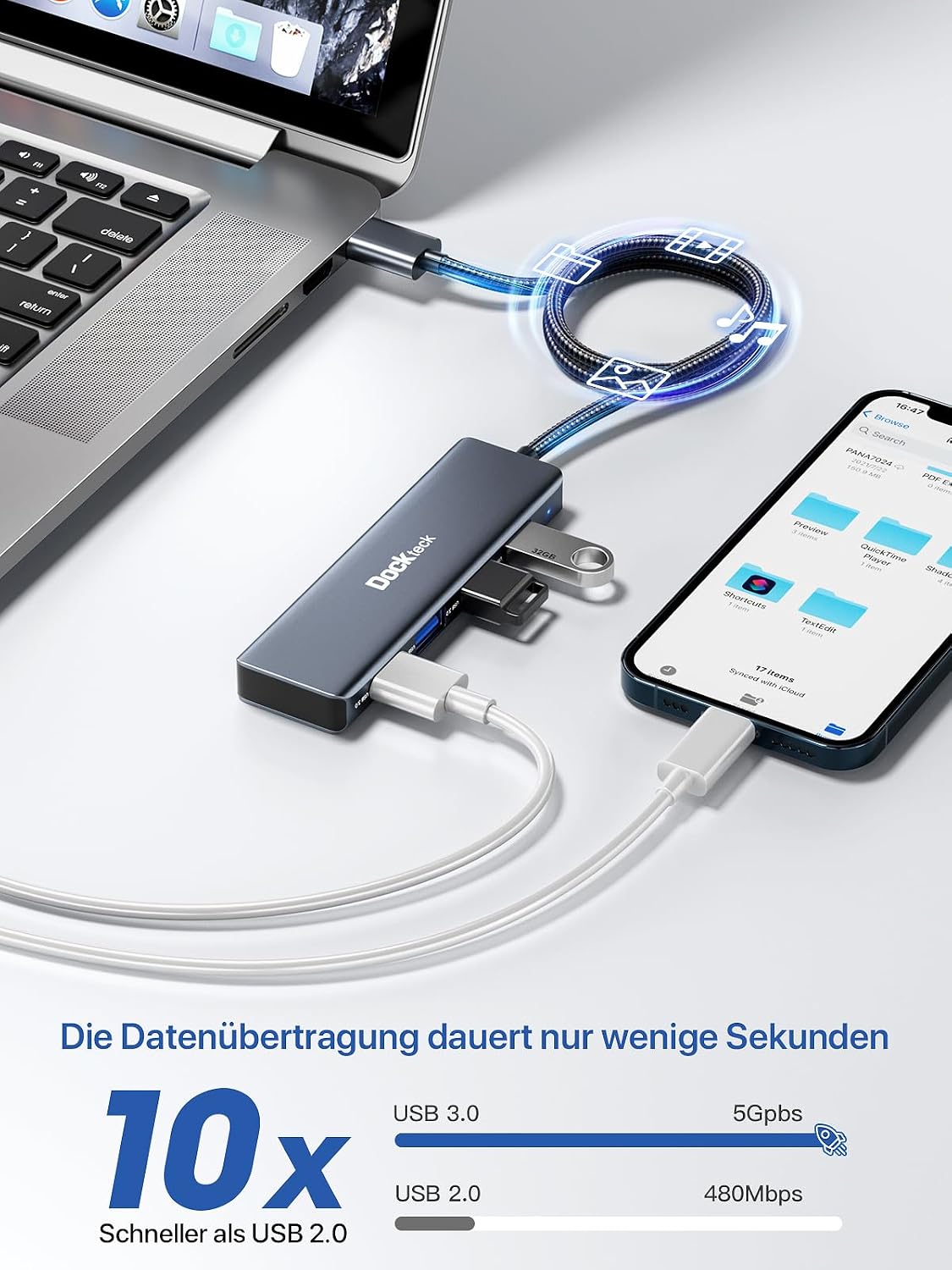 USB Hub, Dockteck 4-Port USB 3.0 Splitter image 3