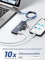 Vista 3 de Concentrador USB, divisor USB 3.0 de 4 puertos dockteck de aluminio, extensor USB de 2 pies compatible con MacBook, XPS, Surface Pro, Mac mini/Pro