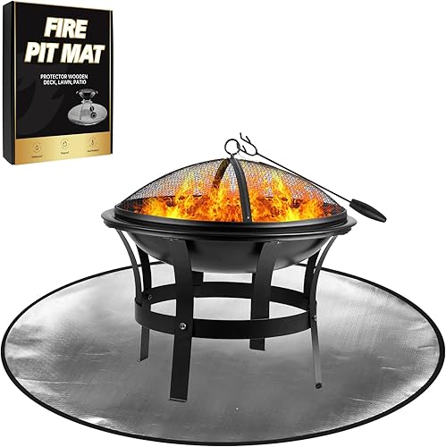 Tapete para fogata, tapete redondo ignífugo de 36 pulgadas para debajo del hoguera, 5 capas para proteger terraza, patio, césped, aislamiento térmico