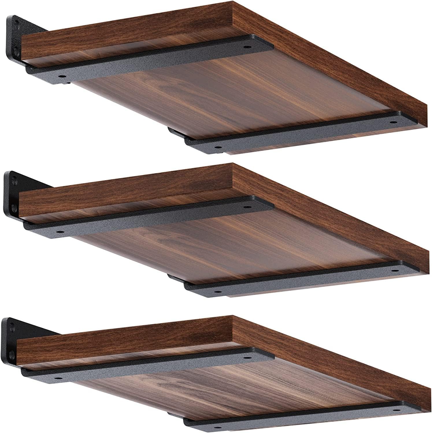 Orbeto Heavy Duty (1/4”-Thick) Floating Shelf Brackets (6 Pack) Metal Black,Holds 160+lb, Powder Coated, Complete Mounting Hardware, Easy Install with Clear Instructions, 6,8,10,12" (16 inch -6 Pack)