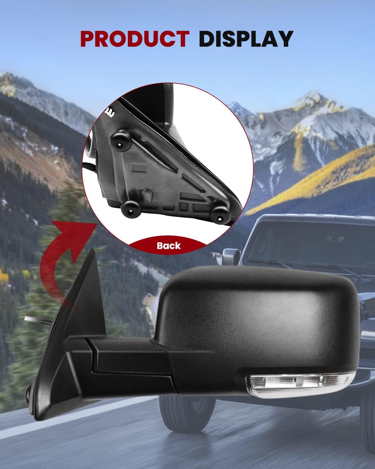 cciyu Driver Side View Mirror Replacement for 2011-2013 For Dodge For Ram 1500 3500 2011-2015 For Ram 2500 2009-2010 For Dodge For Ram 1500 Power Heated Turn Signal Light Manual Fold Black CH1320303