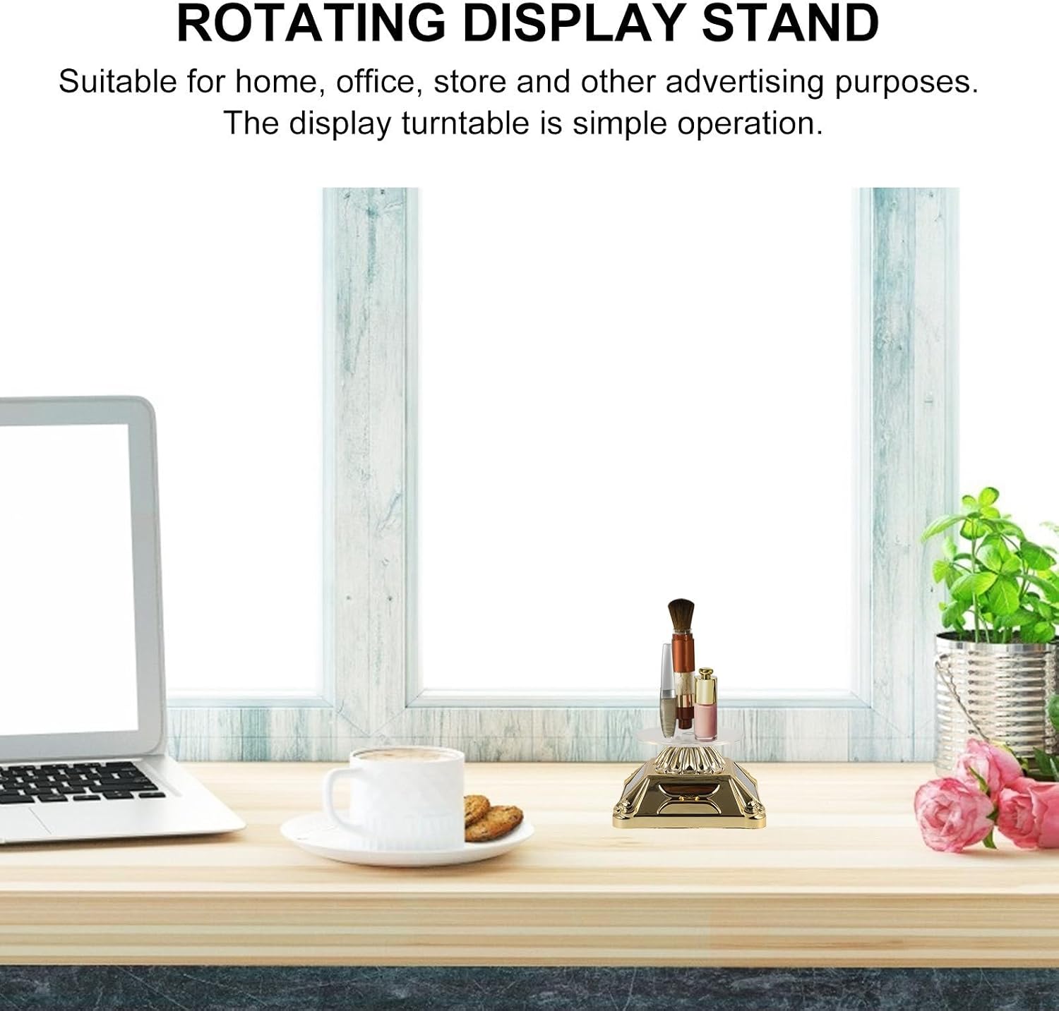 STOBAZA Rotating Jewelry Display Stand Solar Powered LED Turntable Tray