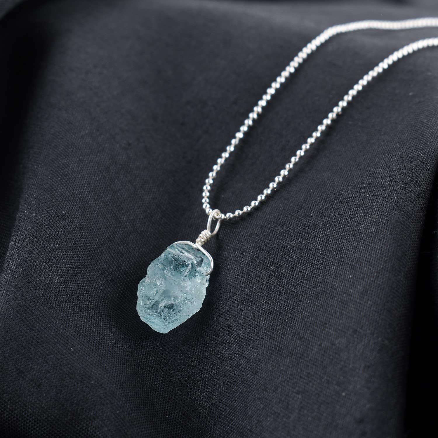Natural Raw Aquamarine Stone Pendant Necklace, Rough Gemstones, Healing Crystals, Silver Plated Chain, Gift for Women, March Birthstone, Dainty Necklace, Gemstones Jewelry Gifts, 18inch - Image 7