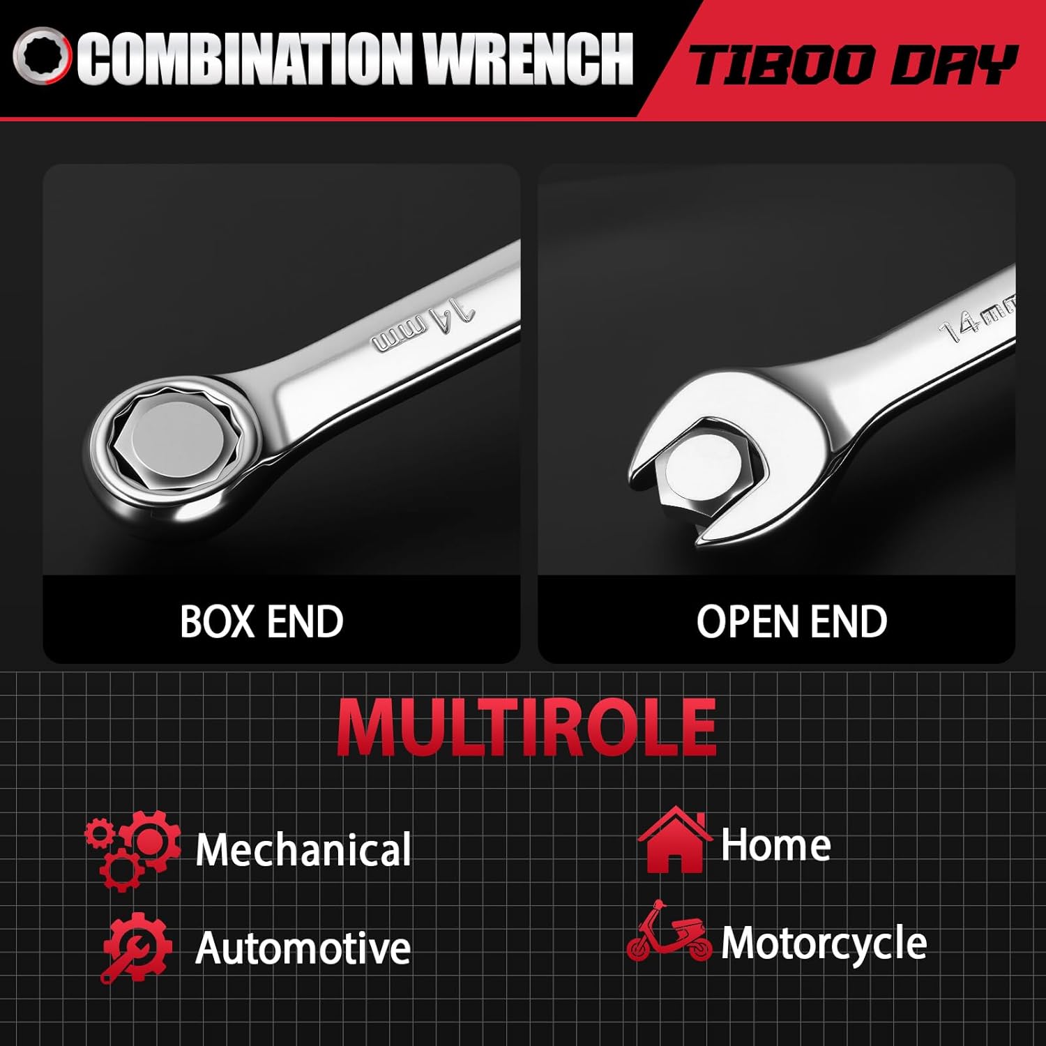 Combination Wrench, 1-3/16" SAE Combination Spanner Wrenches, 12 Point Box End Head Combination Wrenches 15°Offset with Electroplated CR-V Steel Body for Auto Construction and Mechanical Applications
