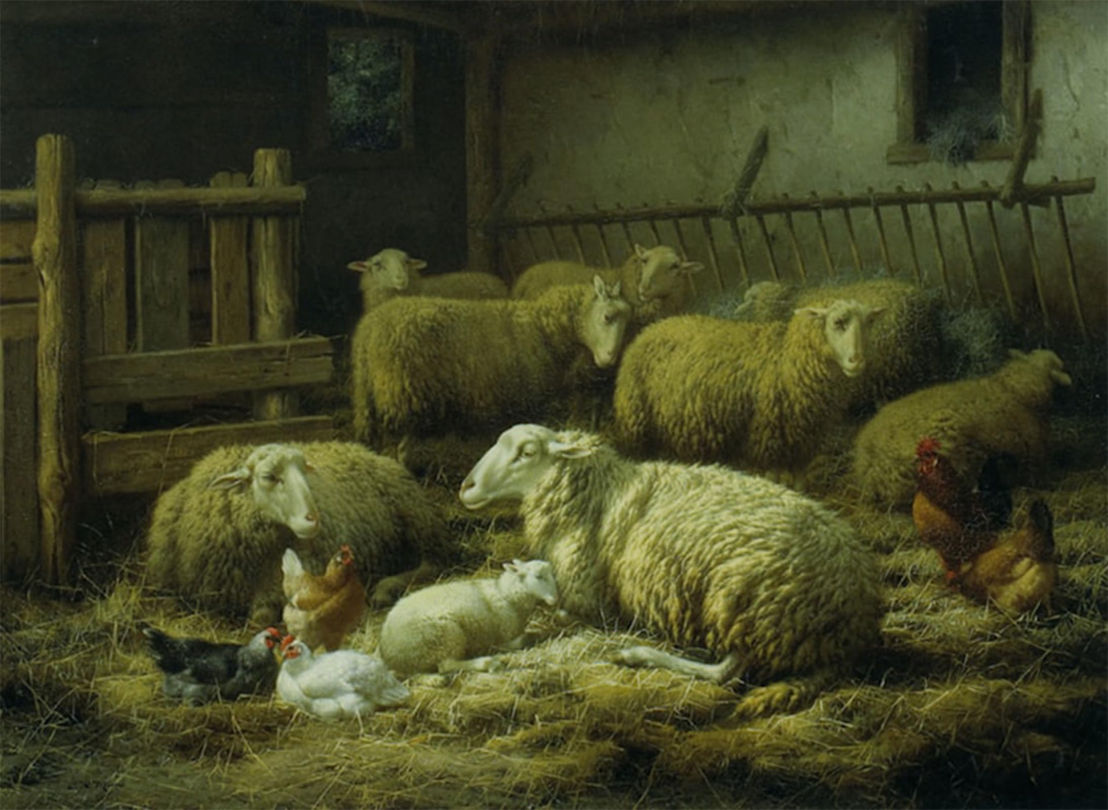 ARTXLXXBN Famous Art Print Poster Vintage Wall Art Sheep and Chickens by Eugene Remy Maes Canvas Art Poster for Home Decor 60x90cm