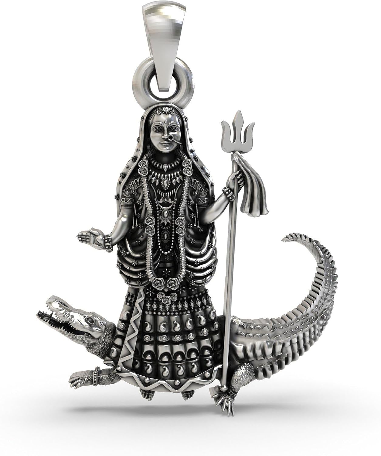 Exotic India 925 Sterling Silver Hindu Folk Goddess Khodiyar Pendant Traditional Indian Spiritual for Men & Women