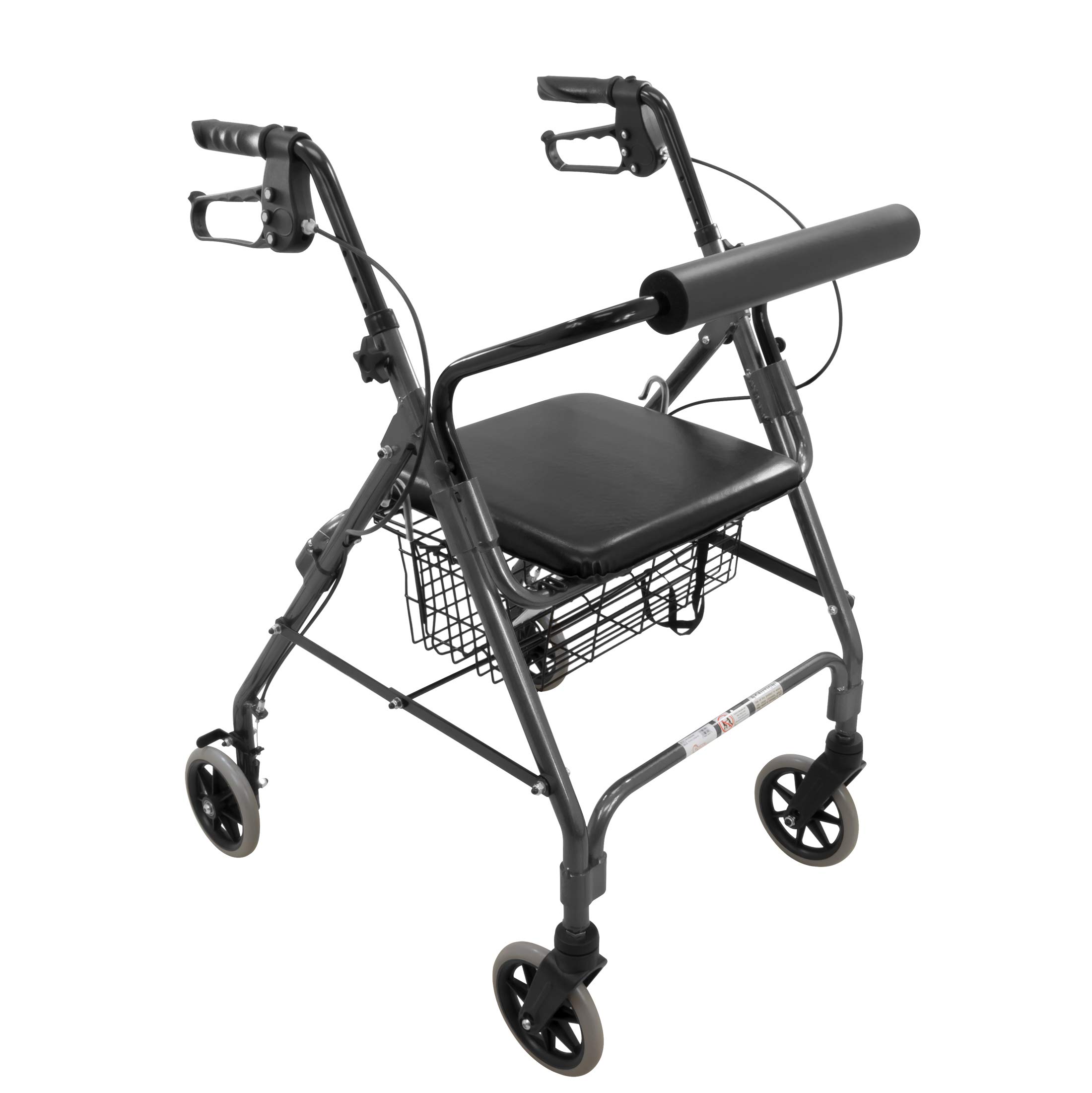 ProBasics Aluminum Rollator with 6-inch Wheels, Padded Seat and Backrest, Height Adjustable Handles, Folds for Storage & Transport, 300 Pound Weight Capacity, Black