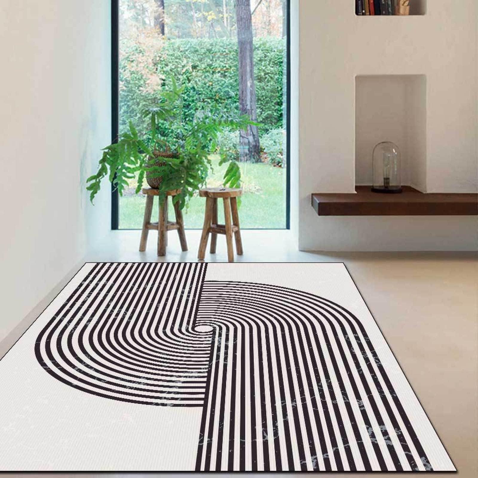 Aopoy Modern Area Rug Living Room Bedroom Large Rugs Simple black and white geometric lines Non-slip Extra Large Medium Home Decor Floor Rugs 200 x 350 CM