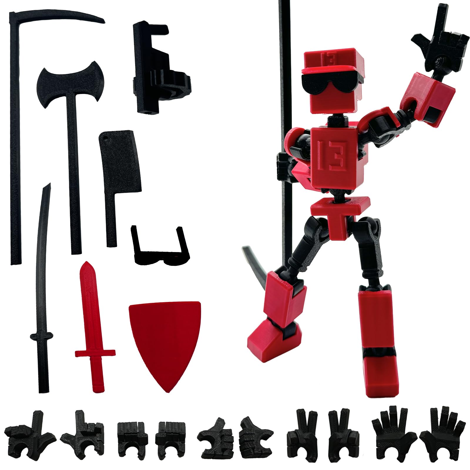 - (Assembly Completed) 3D Printed 6.65-inch Action Figure Mini-13, Full Body Mechanical Movable Toy, Multiple Accessories, Desk Decoration, Creative Gifts (Red)