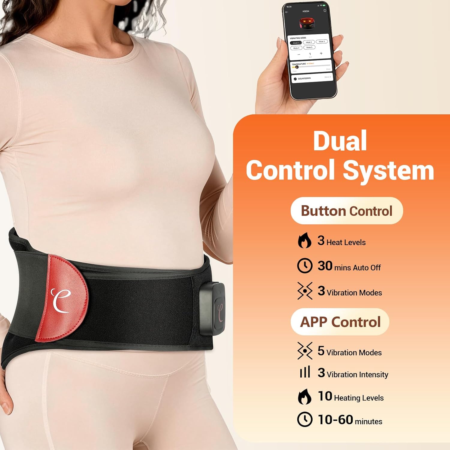 Comfytemp Extra Large Cordless Heating Pad with Massager for Back XXL, FSA Eligible HSA Portable Rechargeable 2X Larger Lower Back Massager with 4 Motors, Wireless Heated Waist Belt Button APP Control