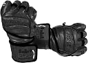 Grip Power Pads Elite Leather Gym Gloves with Built in 2 Wide Wrist Wraps Leather Glove Design for Weight Power Lifting Bodybuilding Strength Training Workout Exercises Black Large gallery image