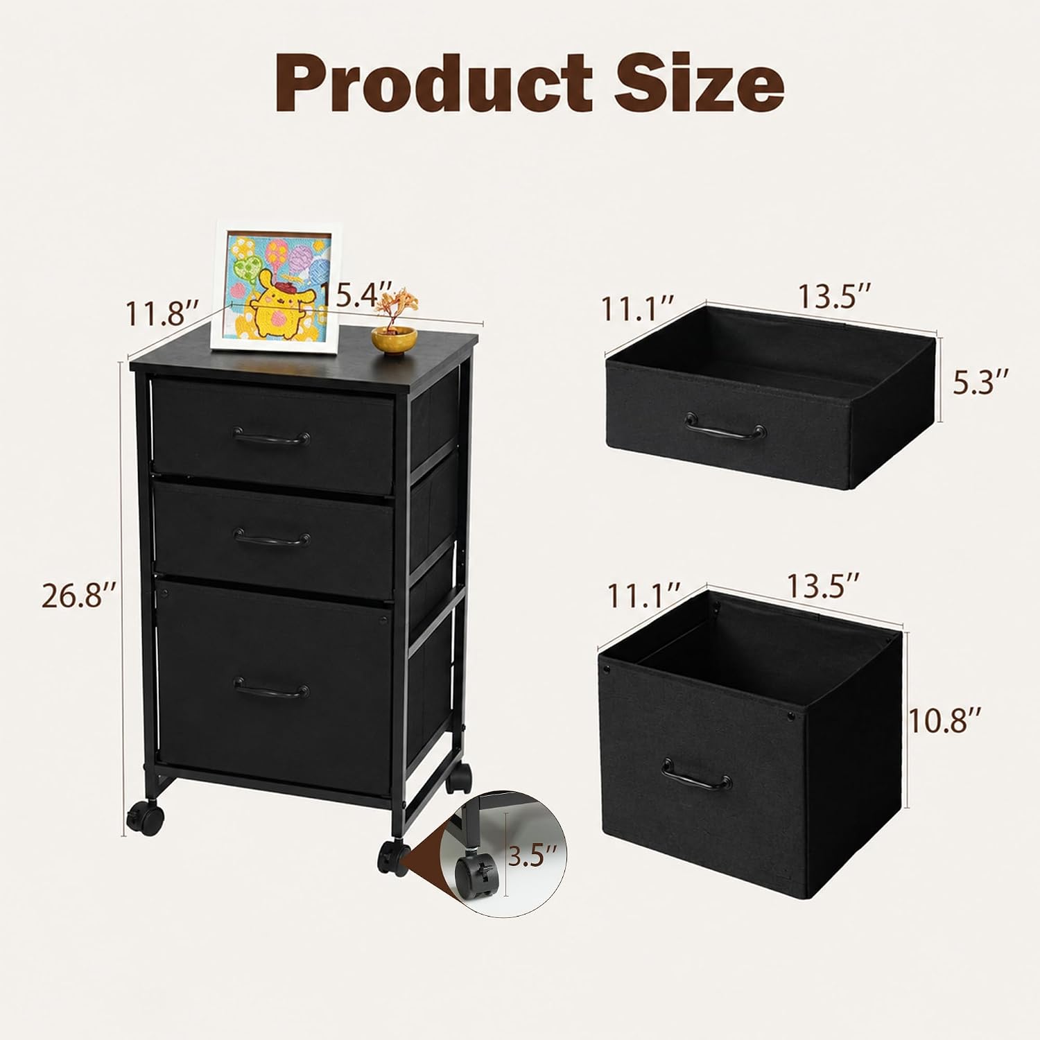 Mobile File Cabinet,Rolling Printer Stand with 3 Drawers image 3