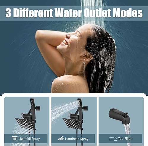 Vista 28 de Aolemi Juego de grifo de ducha con sistema de ducha rociador de mano, cabezal de lluvia individual y mango con boquilla de bañera, combo de válvula