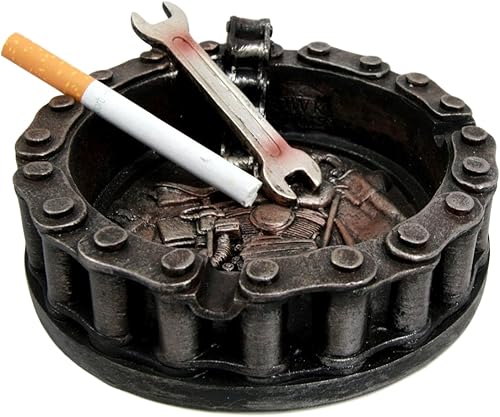 Miniatura 3 de Ebros Gift Mecánico motorista motocicleta cadena de cinturón redondo con llave herramienta cigarrillo cenicero resina figura humo tienda hombre