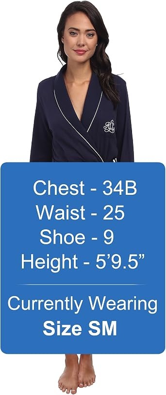 Lauren Ralph Lauren Women's Quilted Shawl Collar Robe, 814193, Windsor Navy, M