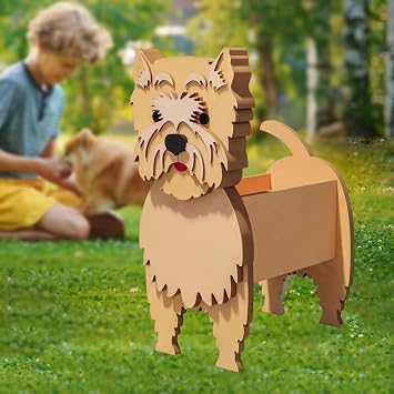 XOOFMASS Dog Planters for Outdoor Plants Cute Wooden Dog Planter Plant Pots Dog Shaped Flower Pot, Dog Succulent Planters Plant Holder Dog Plant Pot for Home Decorations,Cairn Terrier