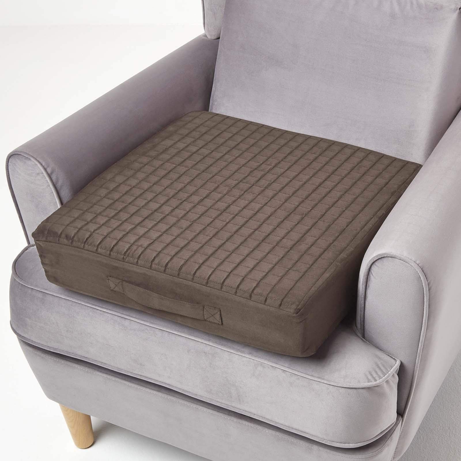 Homescapes Women's Chocolate Brown Quilted Armchair Booster Cushion With Removable Cover 50 Cm Square 10Cm Deep Firm Orthopaedic Foam Cushion Seat Pad With Soft Faux Suede Washable Cover