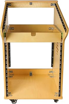 Sound Town DIY Solid Baltic Birch Plywood Recording Studio Rack, Audio Equipment Rack with 11U Slant Mixer Top,12U Front, 2U Drawer, Rubber Feet, Casters, Golden Oak (SDRK-M11X12)